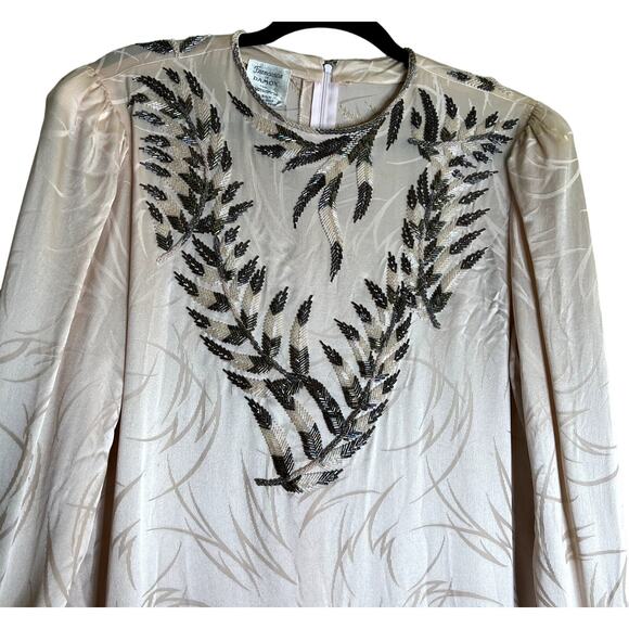 Francesca of Damon Midi Shift Dress Women Size 8 100% Silk Vintage Beaded - Picture 12 of 13